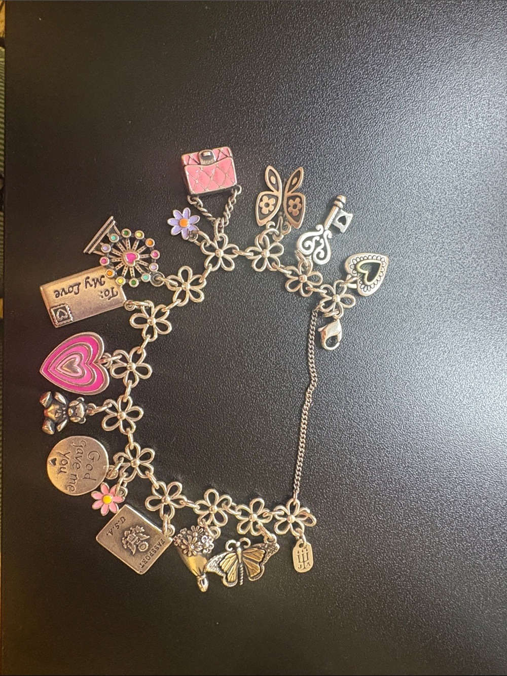 James Avery Silver Charm Bracelet with Pink Accents